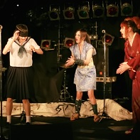 Blindfolded Mariko Akahi (紅日毬子) being teased by fellow actresses.