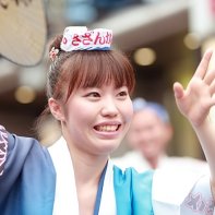 Close-up of one of the female dancers at the Kōenji Awa Odori.