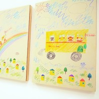 The style of the presented artworks was very different, here the ''Happy Adventure'' crayon triptych.