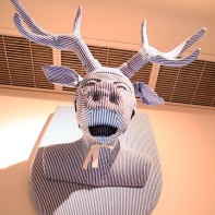 A weird moose/pig head trophy at the Chiyoda Art Festival.