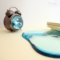 Translucent blue plastic was used to design this piece of artwork.