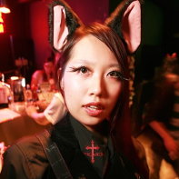 Cat-eared goth girl Fumika in Japanese club.