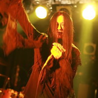 Vocalist Ryo☆キラリーン of Japanese goth band PeaceToPieces during their gig.