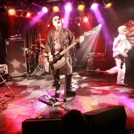 Japanese metal band Hernia 44 on the stage of the Live Inn Rosa: keyboardist Tsuyoshi, singer and bassist Hirohisa Nagao (Thunder) and guitarist Multico.