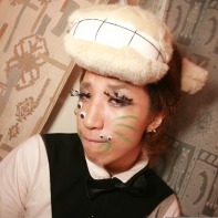 A Japanese guy with a cow's hat and funny make-up at the Trumo Room in Shibuya.