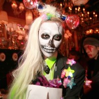 An awesome Halloween costume with many blinking accessories.